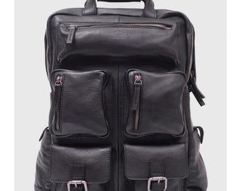 Black Leather Laptop Backpack | Mens Genuine Cowhide Backpack
