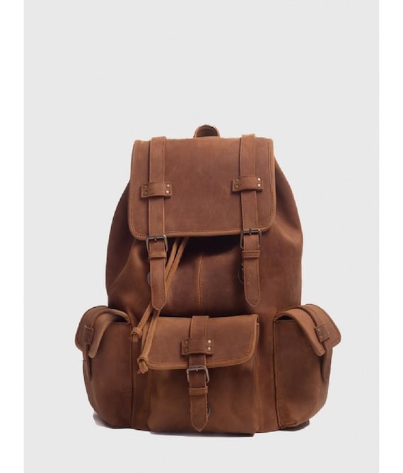 Backpack distressed brown leather. Unisex Vintage Boulder Ridge Distressed Brown Leather Unisex  main image 3