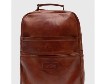 Leather Laptop Backpack | Black and Brown Cowhide Backpack