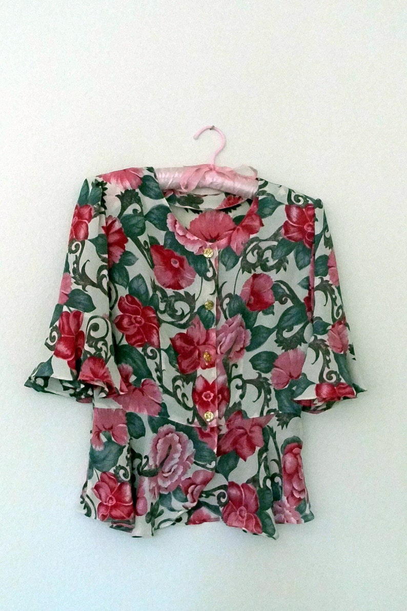 Moving Sale Romantic Lavander Floral Peplum Chiffon Blouse