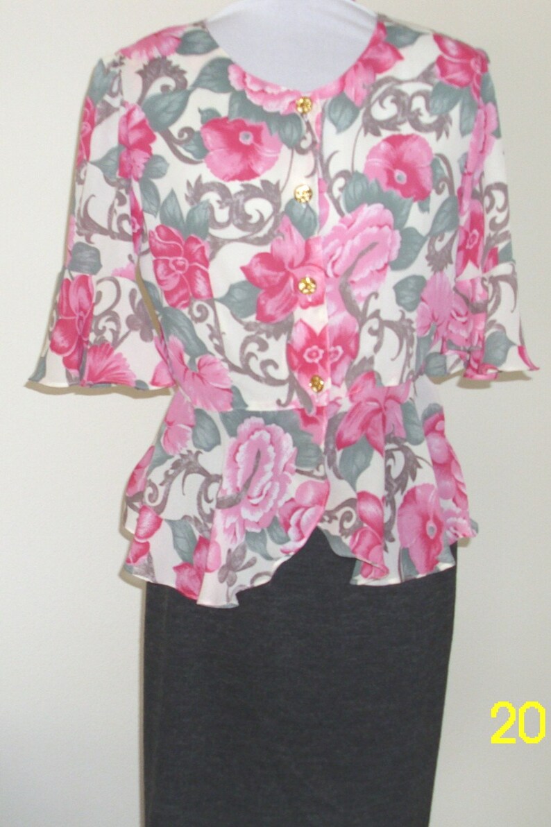 Moving Sale Romantic Lavander Floral Peplum Chiffon Blouse