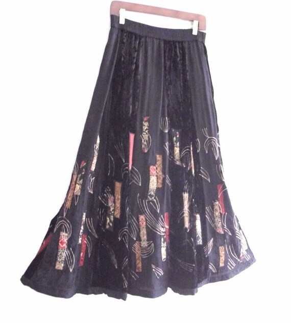 Bohemian Velvet Patchwork Skirt/ Gypsy Boho Embroi
