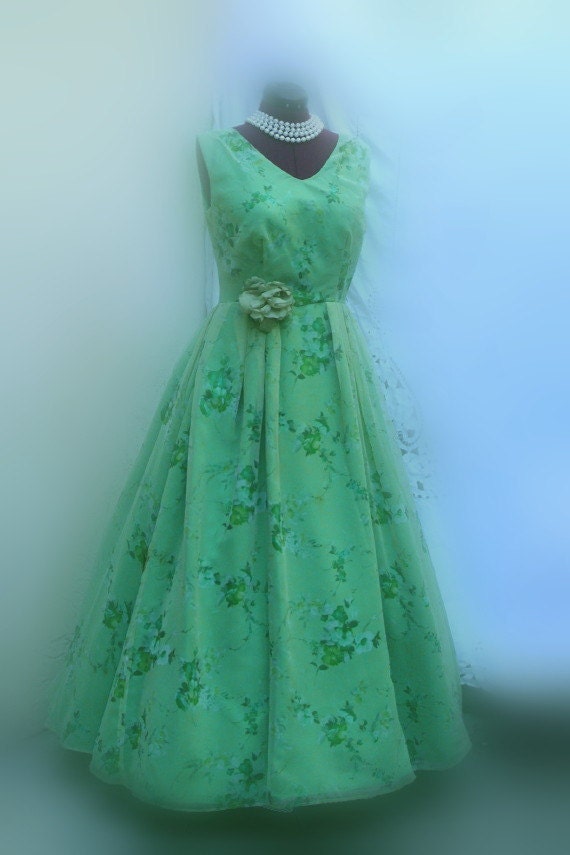 Vintage 1950s Emerald Green Evening Dress