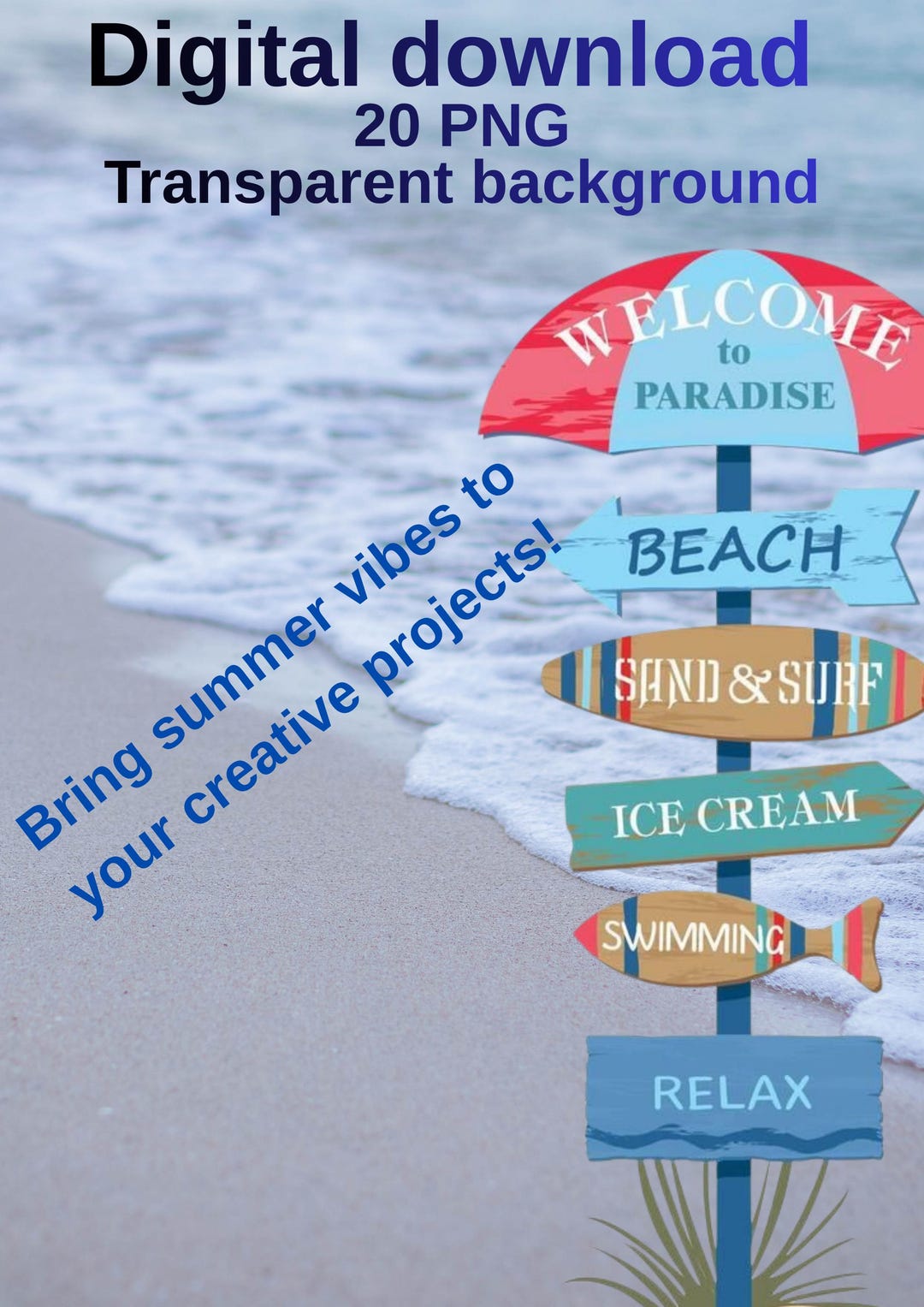 Summer Beach Clipart Bundle | Tropical Vacation 20 PNG Graphics ...