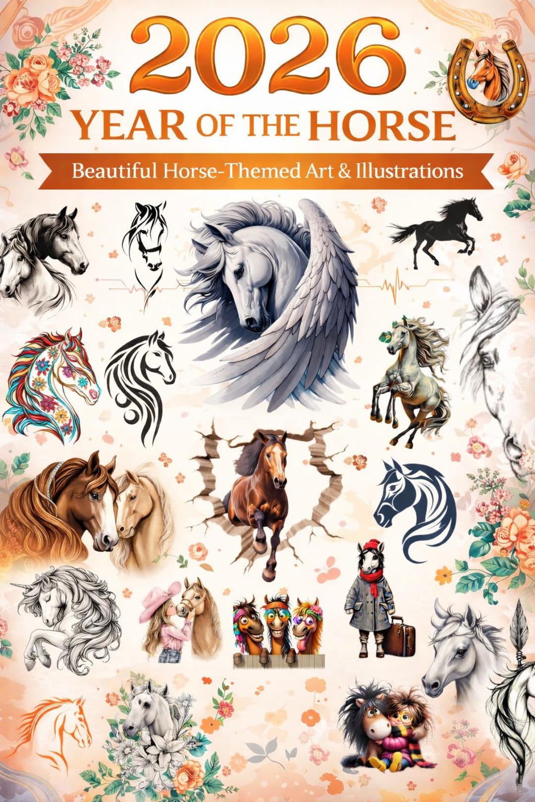 2026 Year of the Horse Illustration Bundle-stunning Horse Collection ...