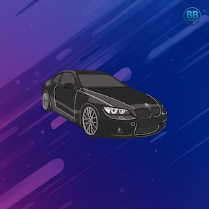 Motif de broderie voiture noire | Fichier de couture Modern Auto Coupe pour sweats à capuche, vestes et patchs | Motif de broderie machine pour les amateurs de voitures