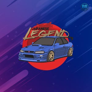 Diseño de bordado de coche legendario japonés PES DST JEF / Parche de coche JDM azul / Archivo de bordado para máquina de rally para chaquetas y sudaderas con capucha