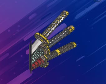 Diseño de bordado de espada katana / Parche de espadas samuráis PES DST JEF / Archivo de bordado a máquina de katana japonesa para sudaderas y camisetas