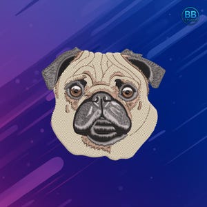 Broderidesign för mopshund | Söt mopsansiktslapp PES DST JEF | Maskinbroderifil för hundälskare för hoodies och påsar