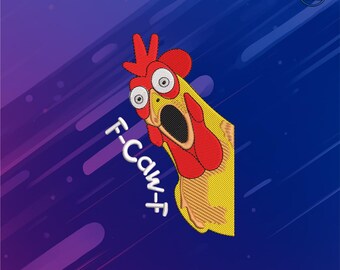 Funny Rooster F-Caw-F Embroidery Design | Cartoon Chicken Patch PES DST JEF | Humor Farm Bird Machine Embroidery File