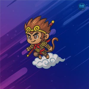 Motif de broderie singe guerrier - fichier de broderie Machine Epic Fantasy Cloud Hero PES DST JEF - patch mythe ancien téléchargement immédiat