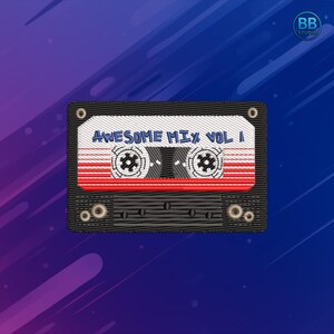 Retro Mixtape Embroidery Design Awesome Mix Vol 1 Cassette Pattern | Vintage 80s Music Machine Embroidery for Jackets, Patches, Bags, Decor