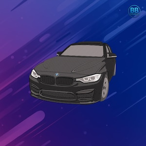 Diseño de bordado BMW M4 Coupé negro PES DST JEF / Parche de coche deportivo alemán / Archivo de bordado a máquina realista para ropa, decoración de automóviles y regalos