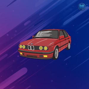 Motif de broderie voiture rouge PES JeF DST | Motif de broderie machine automatique classique pour sweats à capuche, vestes et patchs | Fichier de couture de voiture