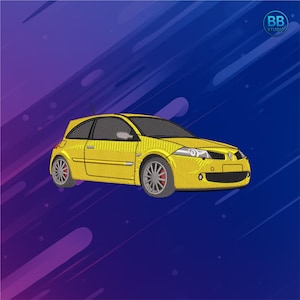 Design de bordado Renault Megane RS – Patch de carro esportivo Hatchback para bordado à máquina PEs DST JEF – Download instantâneo de estilo de ajuste de corrida