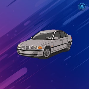 BMW E46 Stickdatei PES DST JEF | Oldtimer Maschinenstickdatei | German Auto Aufnäher für Jacken, Hoodies, Mützen, Auto oder als Garage Decor