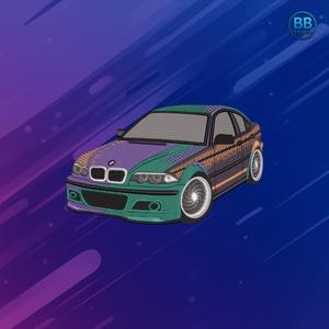 BMW E46 Embroidery Design | Colorful Custom BMW Coupe Stitch File for Hoodies, Jackets, Patches | Machine Embroidery Pattern for Car Lovers