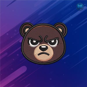 Angry Bear Face Embroidery Design – Cartoon Animal Patch Machine Embroidery File PES DST JEF – Cute Kids Gift Instant Download