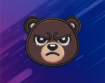 Angry Bear Face Embroidery Design – Cartoon Animal Patch Machine Embroidery File PES DST JEF – Cute Kids Gift Instant Download