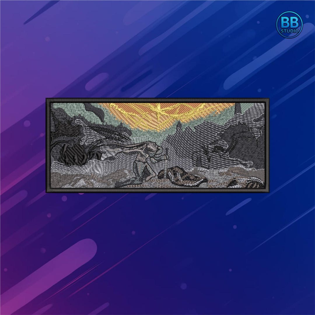 Epic Soulslike Warrior Embroidery Design – Dark Fantasy Battle Scene ...