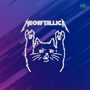 Meowtallica Cat Embroidery Design | Funny Rock Cat Patch PES DST JEF | Metal Cat Machine Embroidery File for Hoodies & Jackets