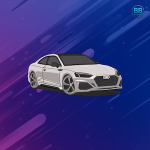 Toppa per ricamo Audi RS5 PES DST JEF / Toppa per auto sportiva tedesca / File per punto macchina di lusso per giacche, felpe con cappuccio, cappelli