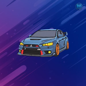 Mitsubishi Lancer Evolution X Embroidery Design | Evo X Front View Patch PeS DST JEF |JdM Car Machine Embroidery File for Hoodies & T-shirts