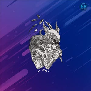 Desenho de bordado Soulslike Samurai Dark Fantasy – Arquivo de bordado Warrior Machine PES DST JEF – Patch Epic Boss para download instantâneo