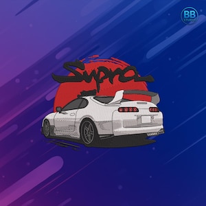 Vehículo de diseño de bordado japonés PES DST JEF / Parche de coche de leyenda JDM / Archivo de puntada de máquina de deportes japoneses para chaquetas, sudaderas con capucha, decoración