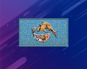Koi Fish Embroidery Design | Japanese Koi Pair With Water Waves | Machine Embroidery Pattern PES DST JEF | Asian Art Koi Patch