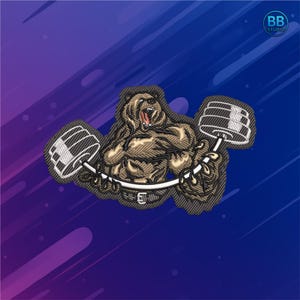 Strong Bear Gym Embroidery Design – Powerlifting Animal Machine Embroidery File PES DST JEF – Fitness Patch Instant Download