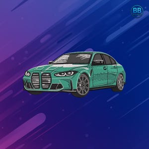 BMw M3 G80 Embroidery Design | Green Sports Car Patch PES DST JEF | German Performance Auto Machine Stitch File