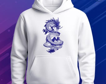 Diseño de bordado de dragón asiático (PES, DST, JEF) / Archivo de bordado a máquina de criatura mítica oriental / Parche estilo tatuaje para chaquetas y bolsos