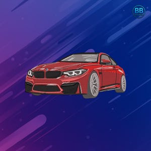 Motif de broderie automatique rouge PES DST JEF | Écusson pour voiture de sport | Fichier de couture machine allemand Performance pour vestes, vêtements de course et décoration