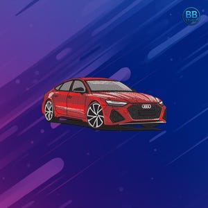 Red Auto Embroidery Design PES DST JEF | Modern Sportback Car Stitch Pattern for Hoodies, Jackets & Patches | RS7 Machine Embroidery File