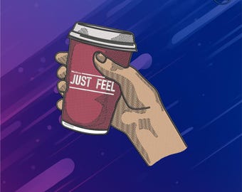 Coffee Cup Embroidery Design – To Go Drink File for PES DST JEF – Instant Download