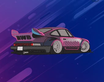 RWb Style Racecar Embroidery Design | Widebody JDm Drift Machine | Stance Car Patch PES DST JEF – Street Racing Embroidery File