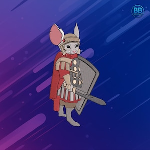 Roman Warrior Mouse Embroidery Design | Gladiator Mouse in Armor | Medieval Fantasy Machine Embroidery for Clothes, Patches, Decor