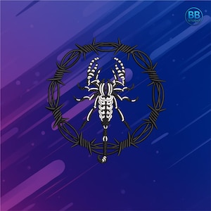 Diseño de bordado de alambre de púas con escorpión gótico – Arte de tatuaje oscuro (PES DST JEF)