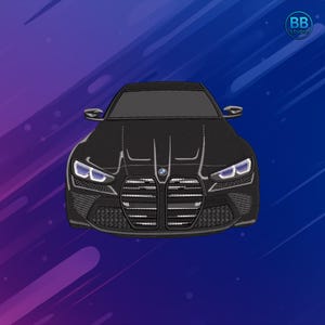 Diseño de bordado de BMW M4 vista frontal (archivo PES, DST, JEF) para máquina de bordado de coche deportivo / Parche de lujo para chaquetas, sudaderas, gorras y decoración