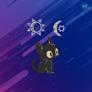 Süße schwarze Katze Stickdatei | Sun and Sun Witchy Cat Stickdatei für Patches und Hoodies | Maschinenstickmuster für Katzenliebhaber