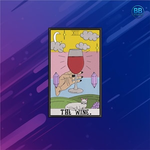 Wine Tarot Card Machine Embroidery Design – Witchy Occult Pattern (Instant Download)
