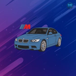 File di ricamo per macchina BMW M3 E92 Blue Coupe PES DST JEF / Toppa per auto sportiva M Power / File di ricamo per auto sportiva tedesca