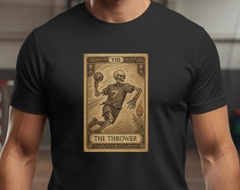 The Thrower T-Shirt, Handball Tarot Shirt, Skeleton Tarot Card, Dark Aesthetic Sport Art, Unisex Shirt