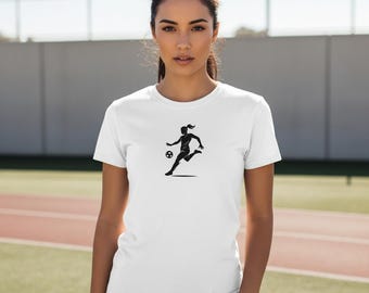 Women's Football T-Shirt • Female Football Player Silhouette • Minimalist Soccer Shirt • Gift for Female Footballers • Sports Tee