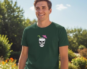 Skull Cocktail T-Shirt • Skull with cocktail motif • Dark humor shirt • Summery statement tee • Cool unisex shirt