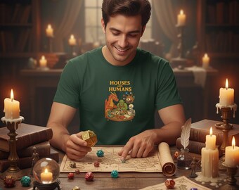 Houses and Humans T-Shirt • Funny Fantasy Shirt • Cats & Dogs in Role-Playing Style • Humorous Animal T-Shirt • Gift for Fantasy Fans