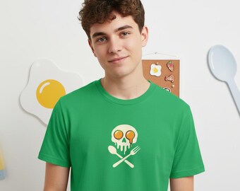 Fried Egg Skull T-Shirt • Funny Food Humor Shirt • Skull with Fork and Spoon • Weird Funny Tee • Gift for Foodies & Nerds