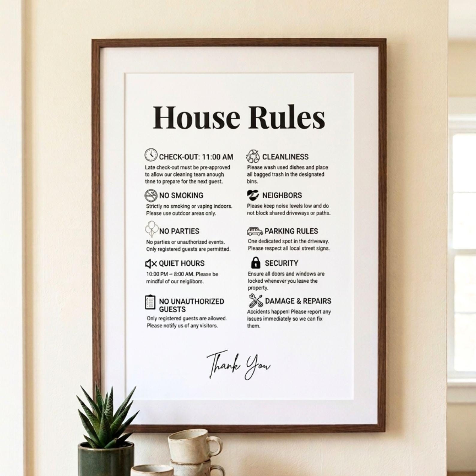 Modern Airbnb House Rules Template | Editable Vacation Rental Sign for ...
