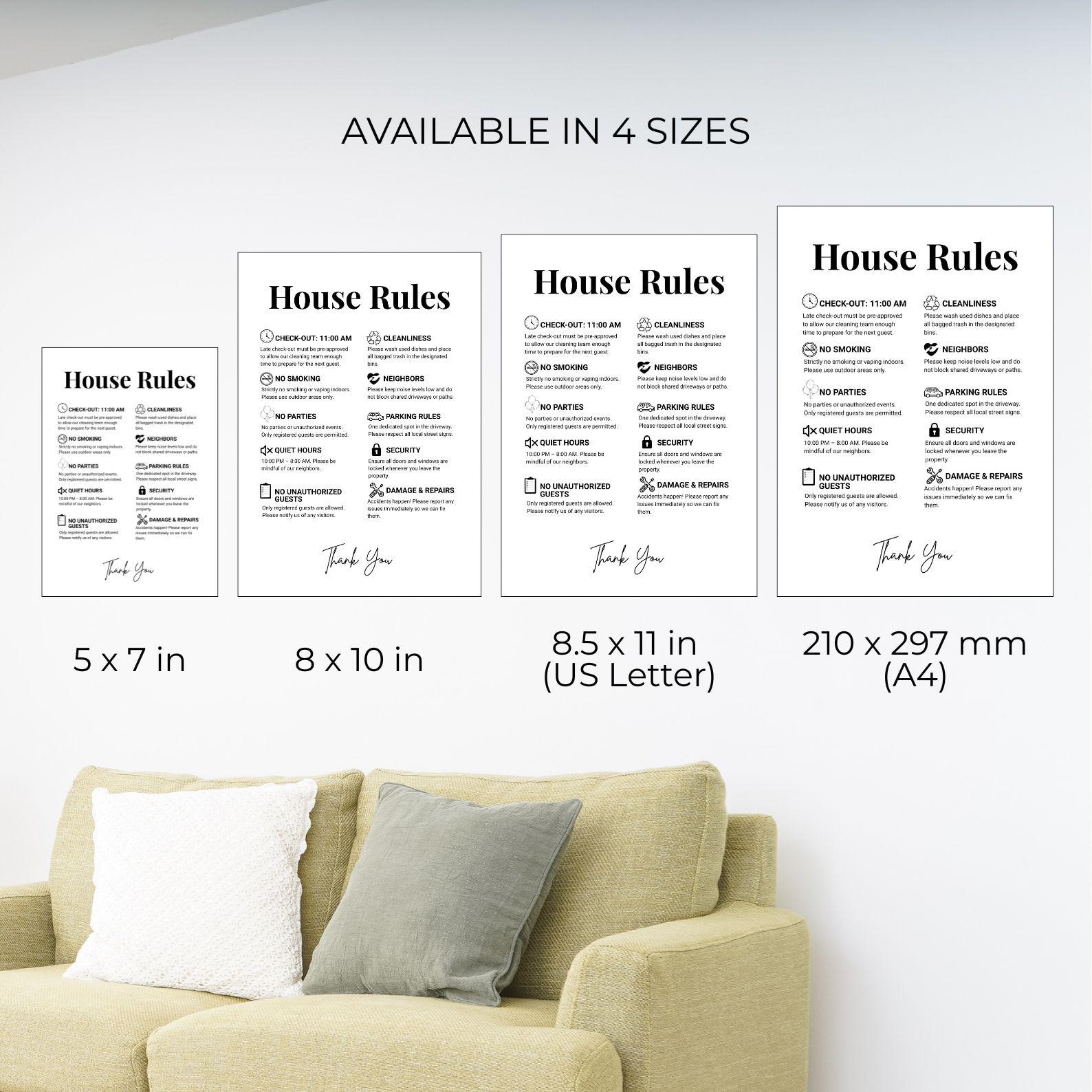 Modern Airbnb House Rules Template | Editable Vacation Rental Sign for ...
